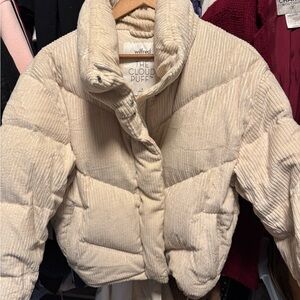 Wilfred Cream Puffer Jacket with Quilted Design and High Collar